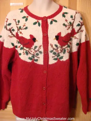 2sided Funny Christmas Sweater with Red Cardinal Birds