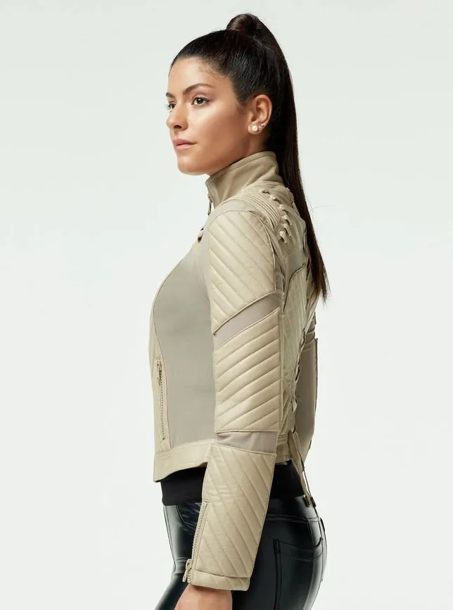 Acceleration Moto Mesh Leather Jacket LIGHT TAUPE