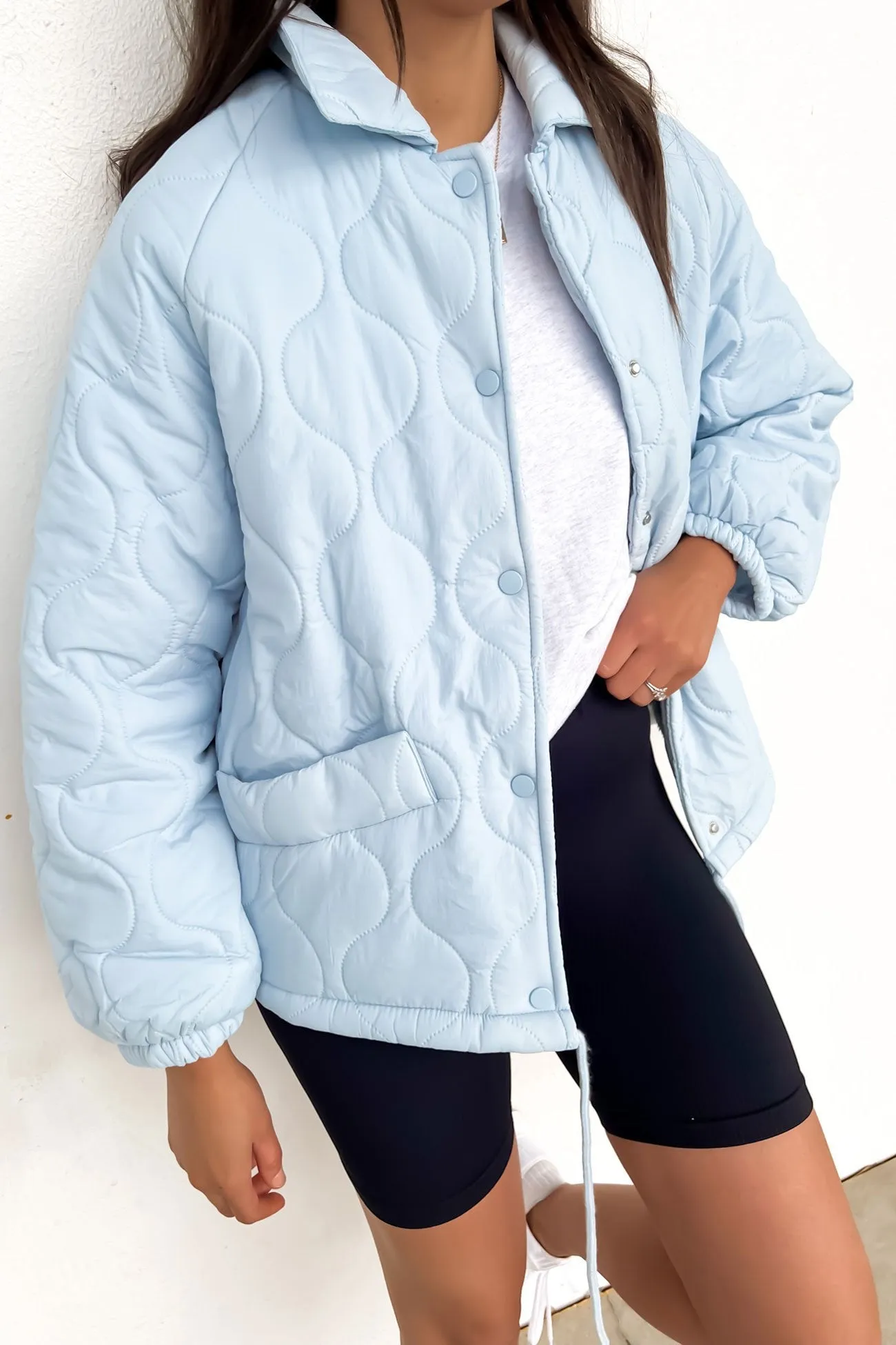 Aimee Quilted Jacket Baby Blue White