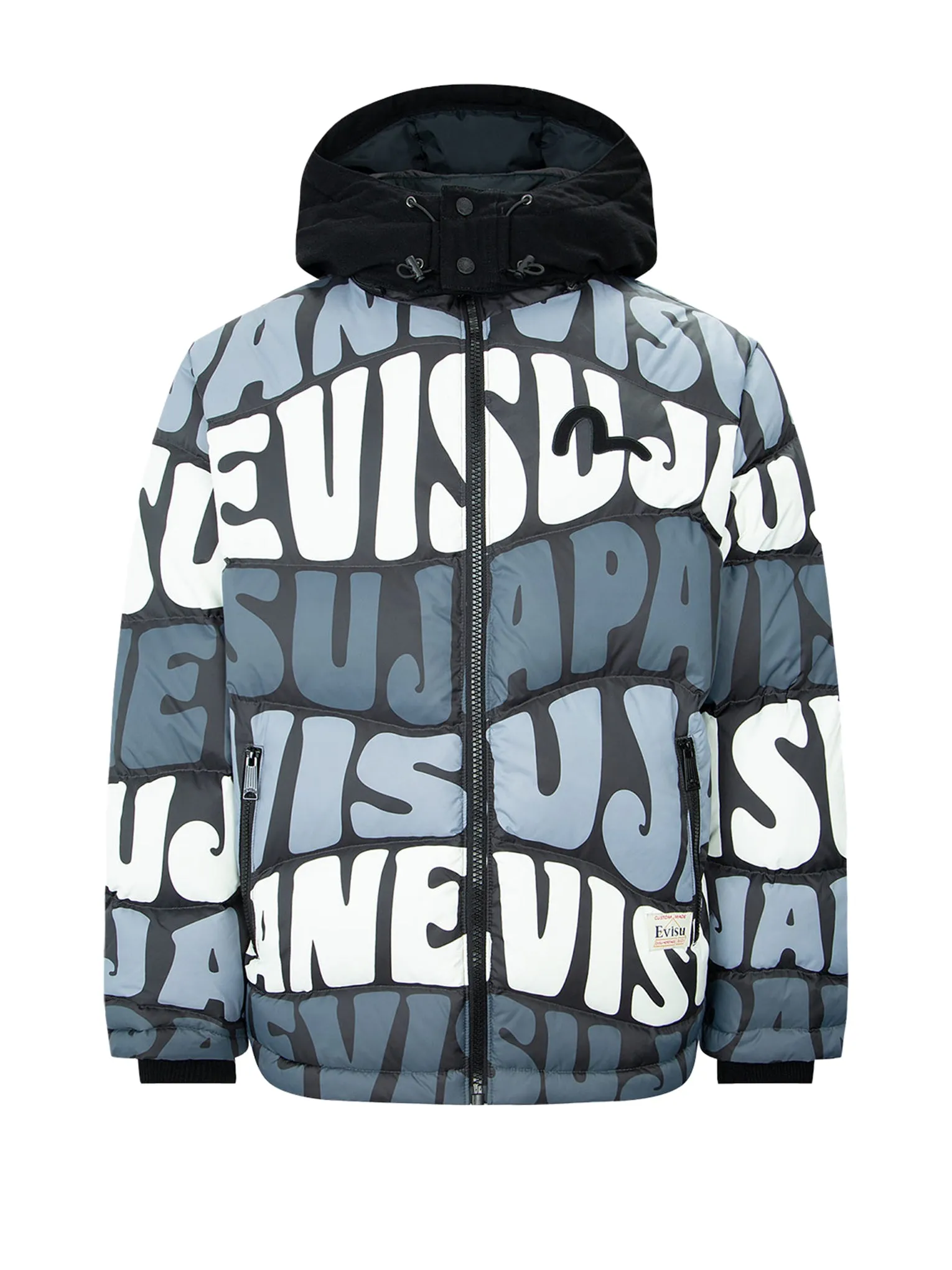 Allover Wavy Text Print Down Jacket