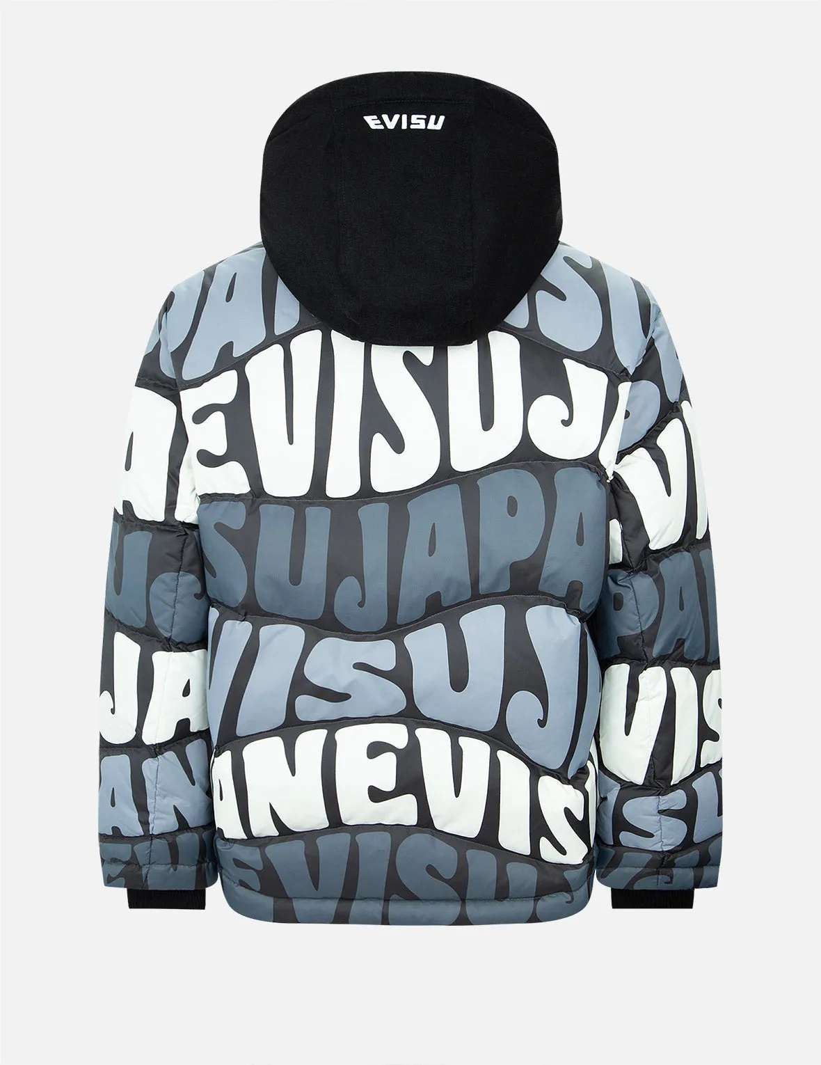 Allover Wavy Text Print Down Jacket