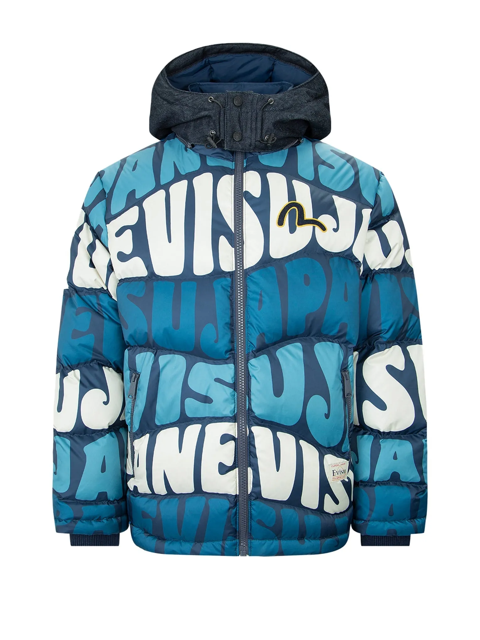 Allover Wavy Text Print Down Jacket