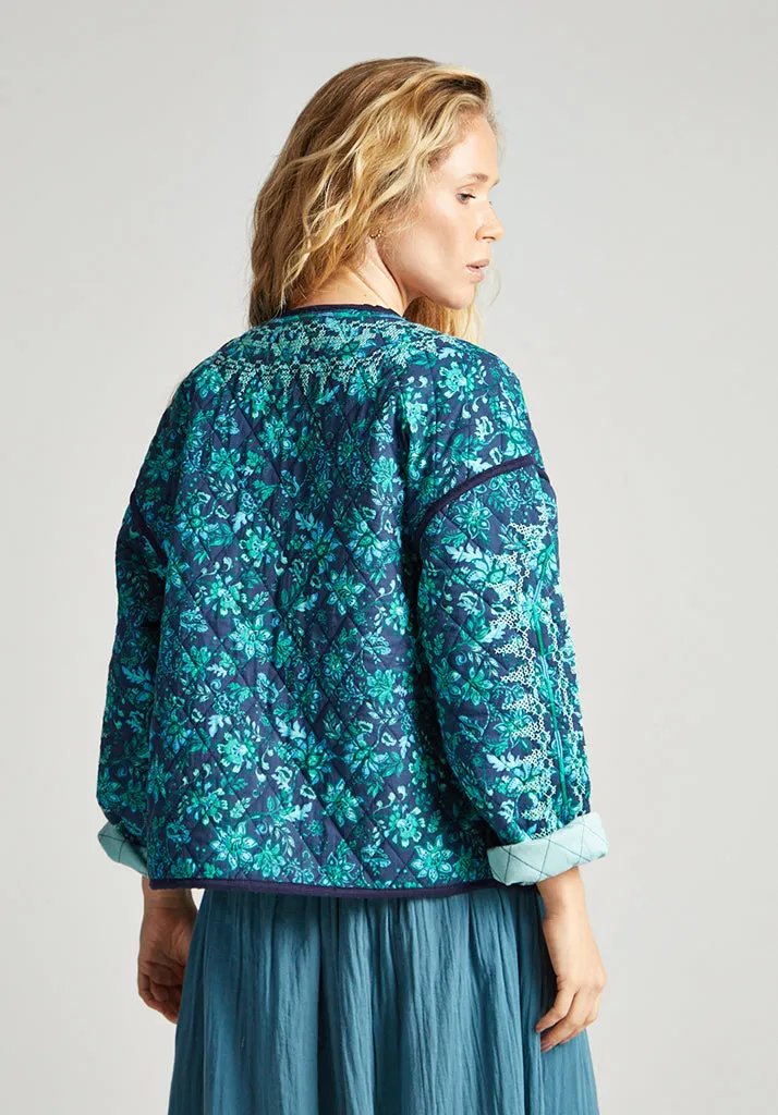 Annaia Lightly Quilted Floral Printed Jacket In Blue