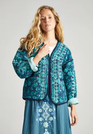 Annaia Lightly Quilted Floral Printed Jacket In Blue