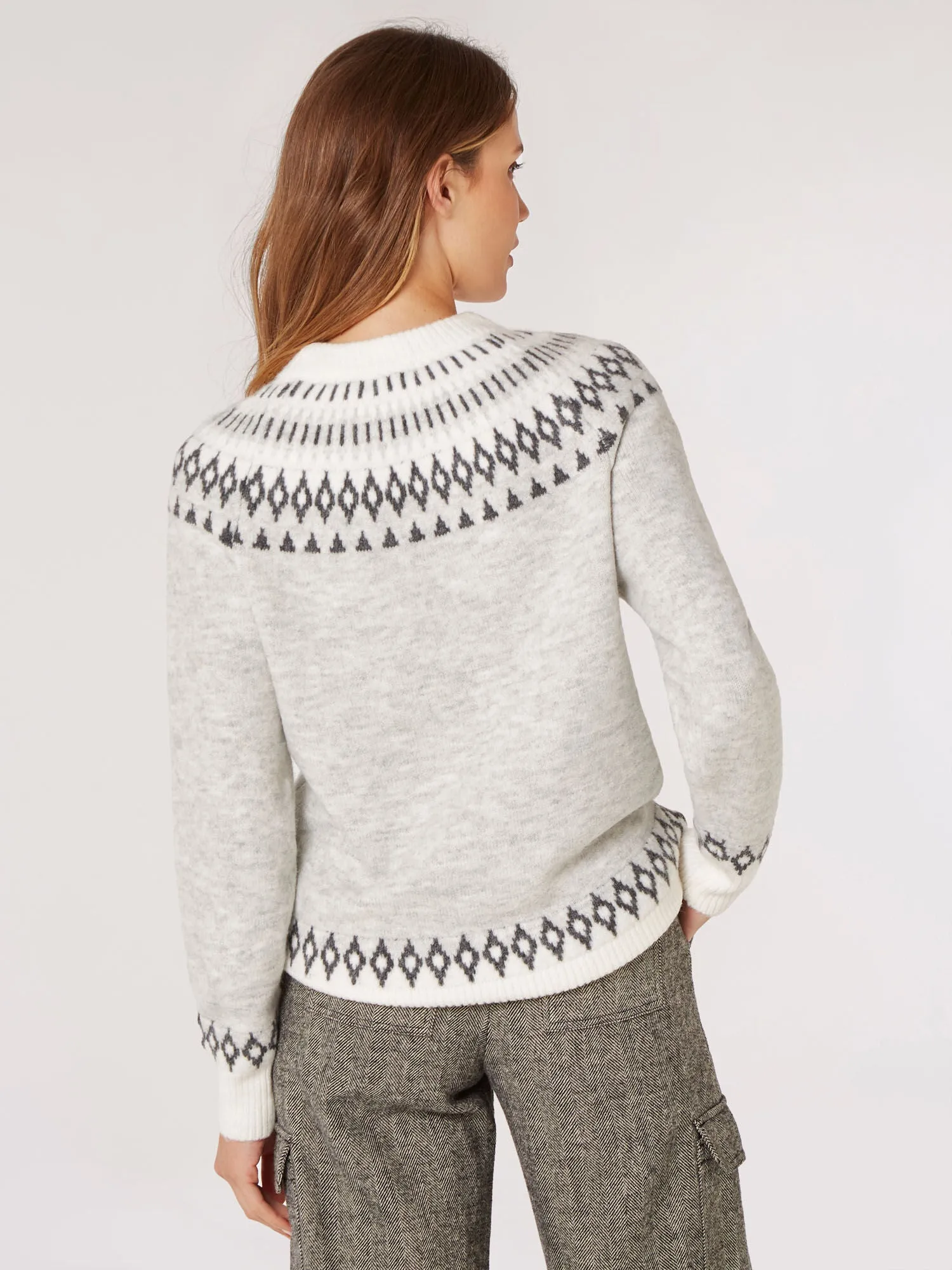 Apricot Fair Isle Gem Embellished Sweater