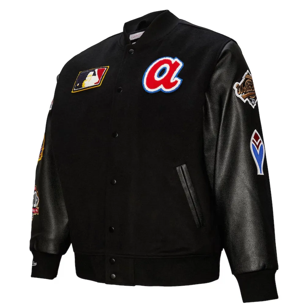 Atlanta Braves - MLB Black Out Collection Vintage Logo Full-Snap Varsity Jacket