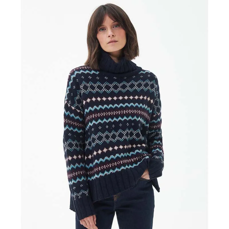 Barbour Fox Fairisle Ladies Roll Neck Jumper - Navy