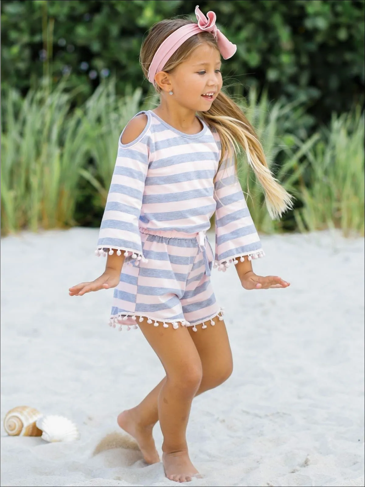 Beach Days Cold Shoulder Pom Pom Romper