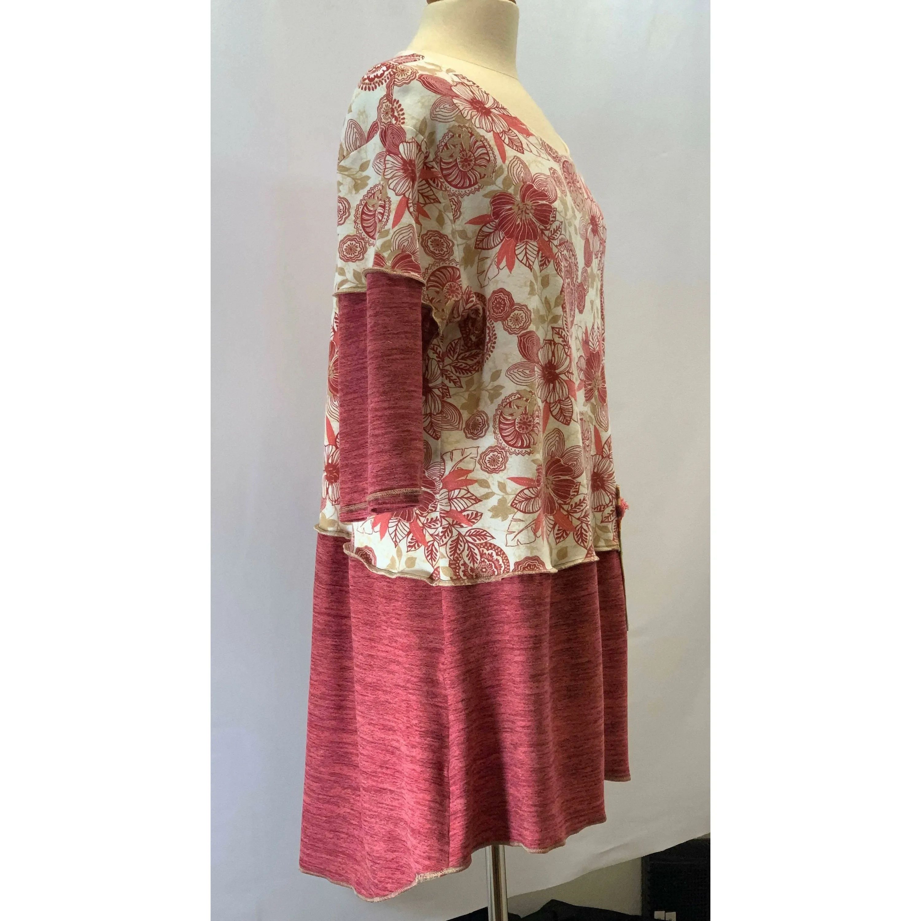 Beautiful Rose colored floral top from repurposed shirt in size XL