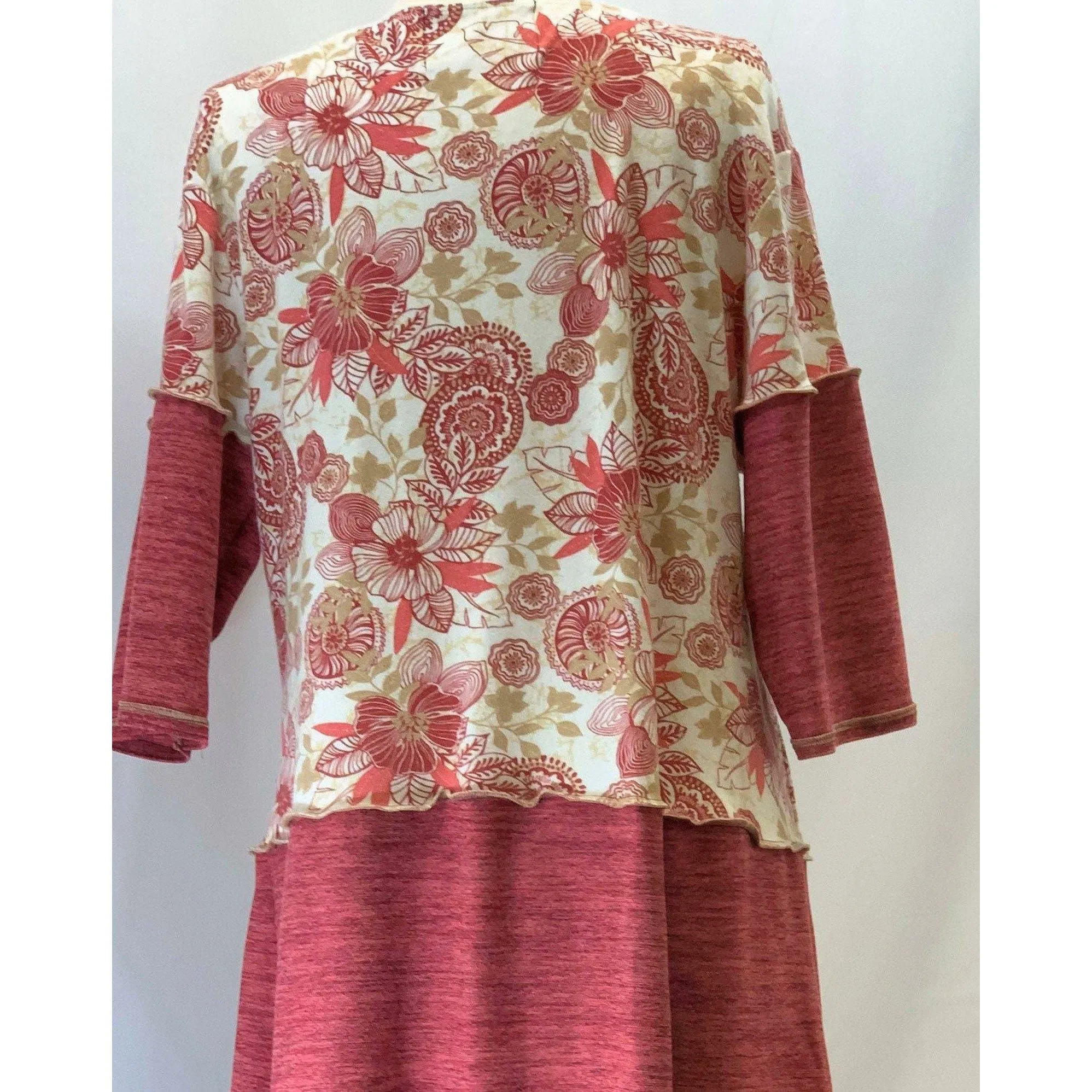 Beautiful Rose colored floral top from repurposed shirt in size XL