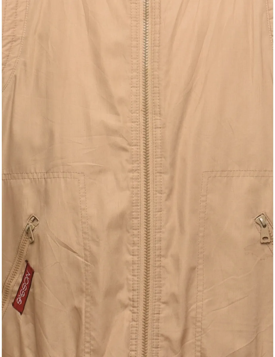 Beige Zip-Front Harrington Jacket - XL