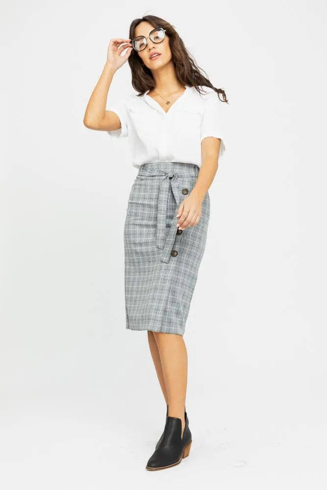 Beverly Plaid Skirt in Grey