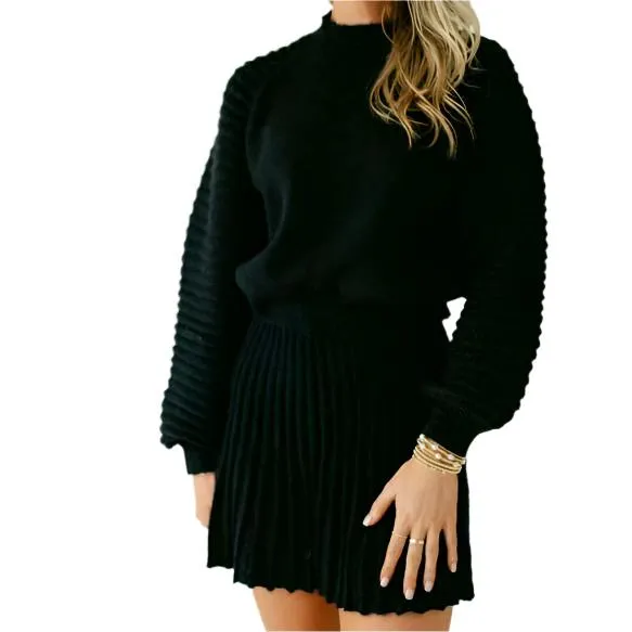 Black Pleated Sweater Skirt