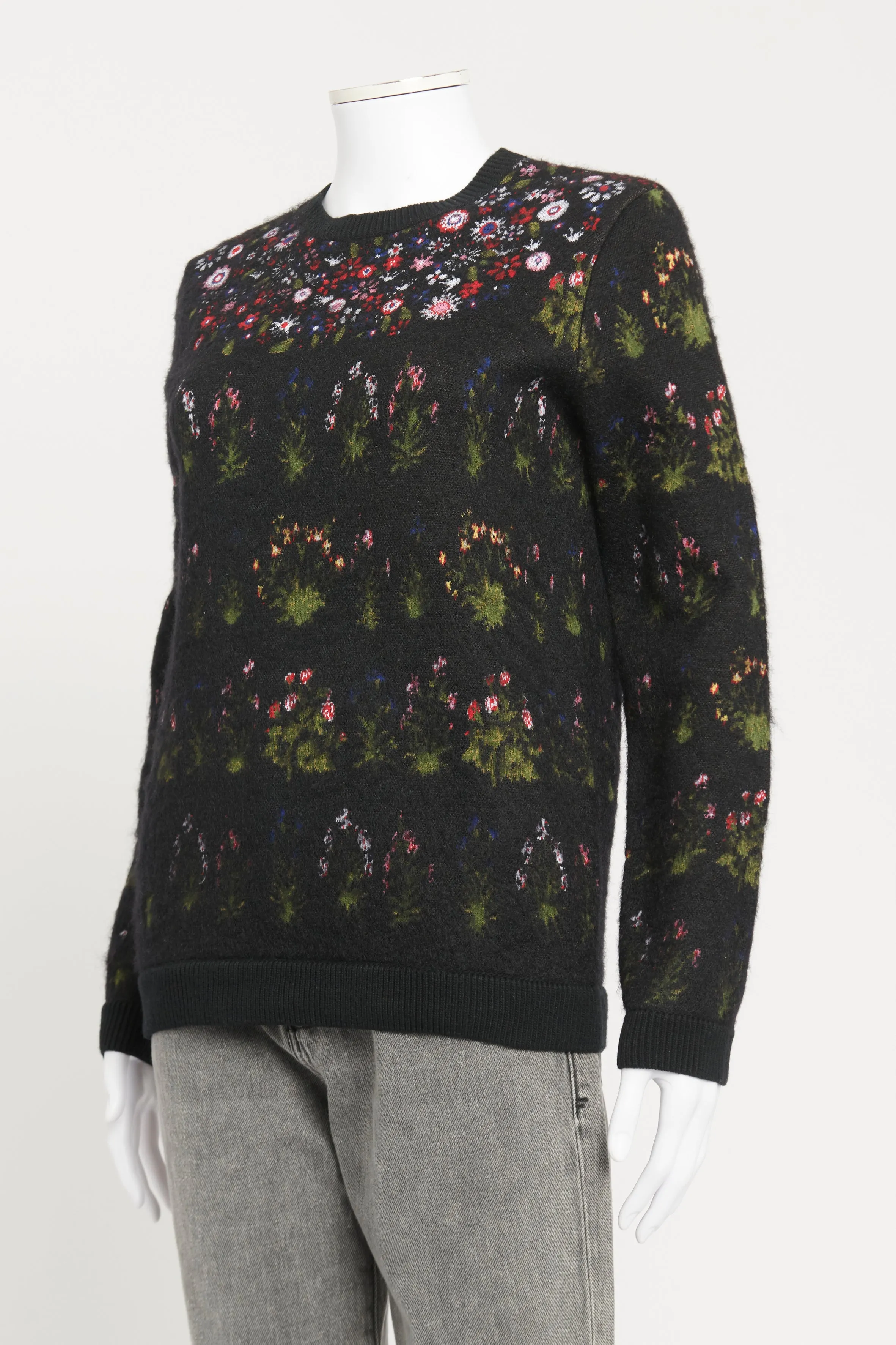 Black Preowned Knit Jumper With Floral Print