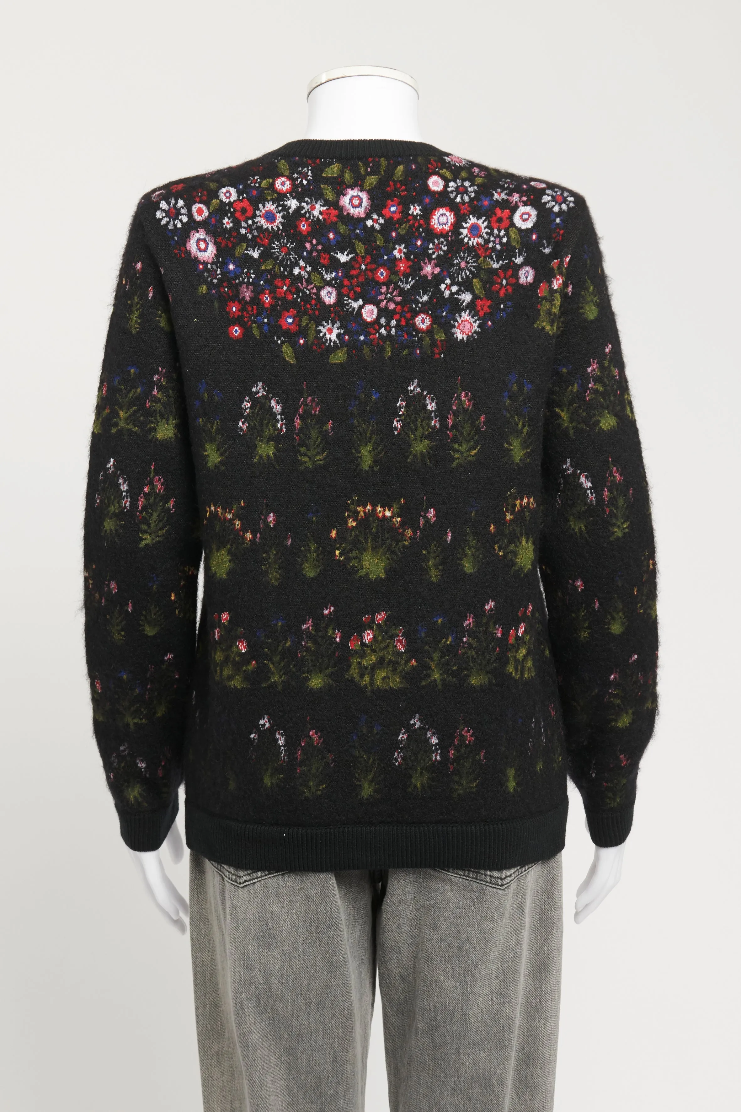 Black Preowned Knit Jumper With Floral Print