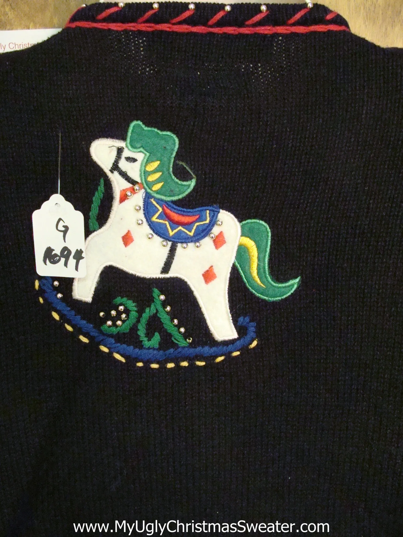 Bling Rocking Horse 80s Tacky Xmas Sweater with Lights