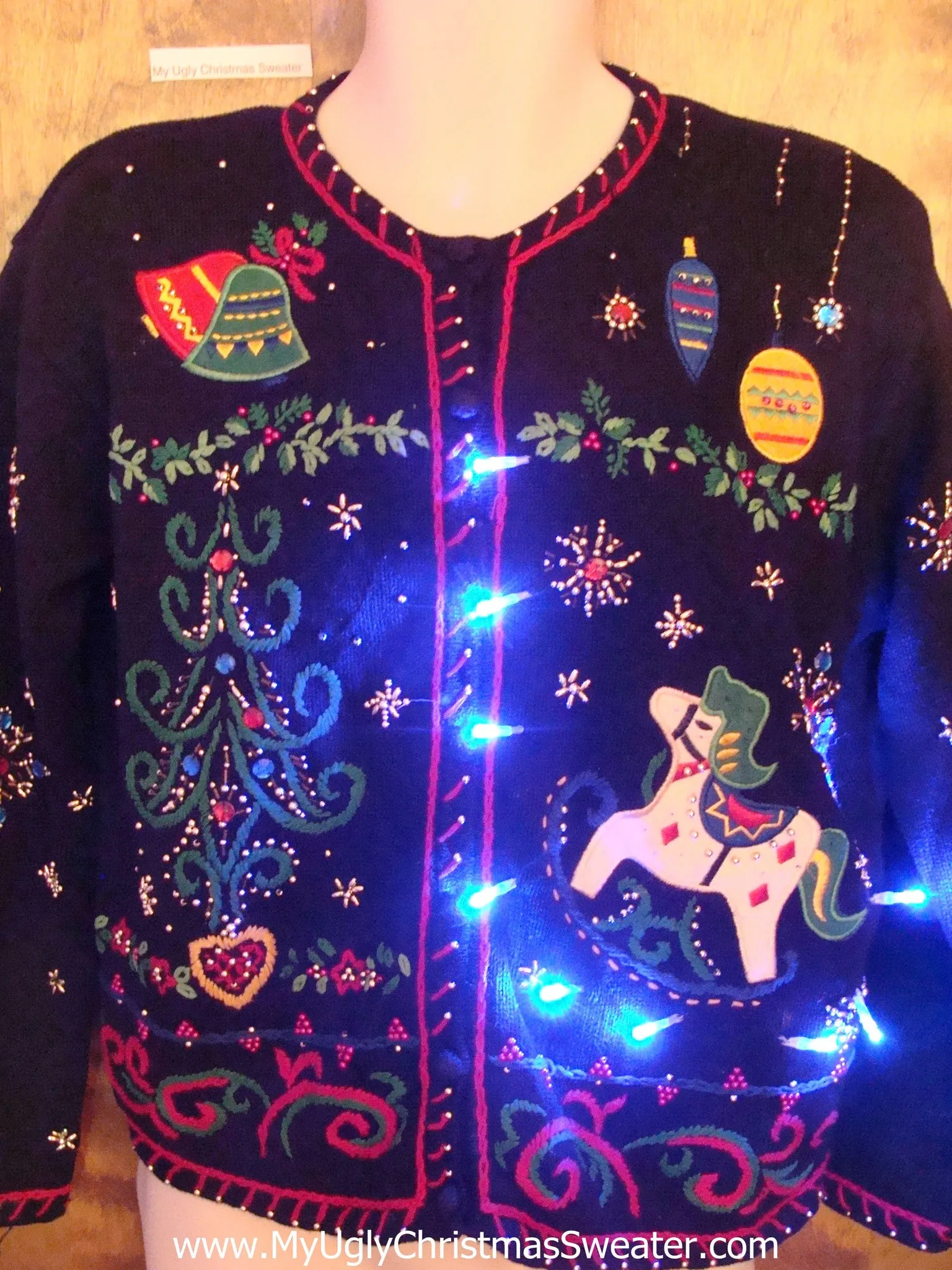 Bling Rocking Horse 80s Tacky Xmas Sweater with Lights