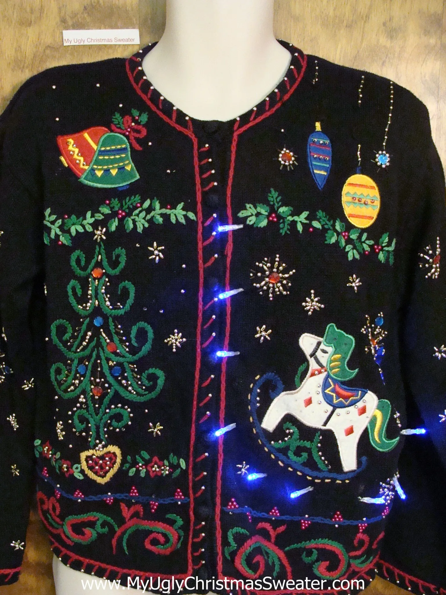 Bling Rocking Horse 80s Tacky Xmas Sweater with Lights