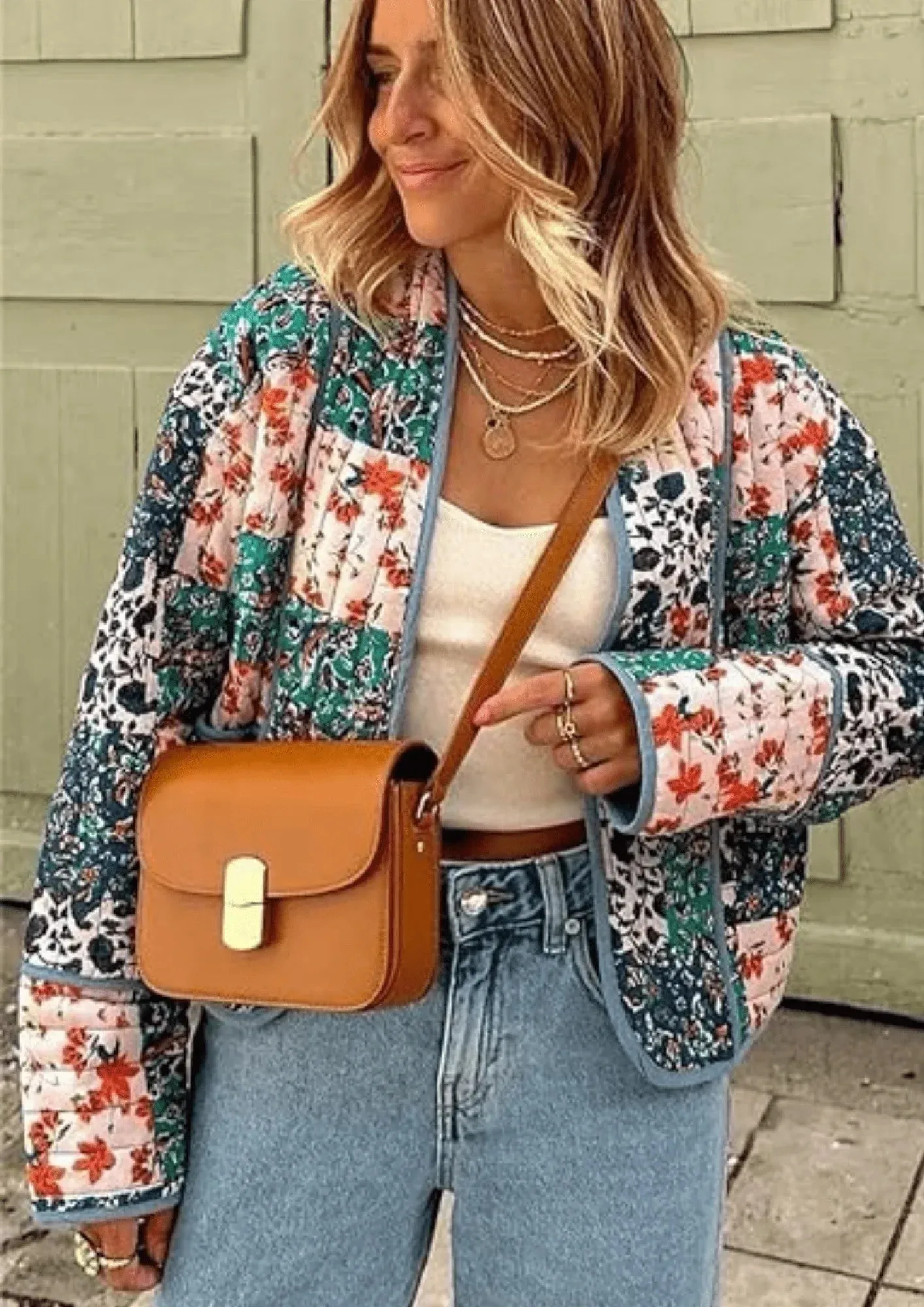 BLUE FLORAL QUILTED JACKET