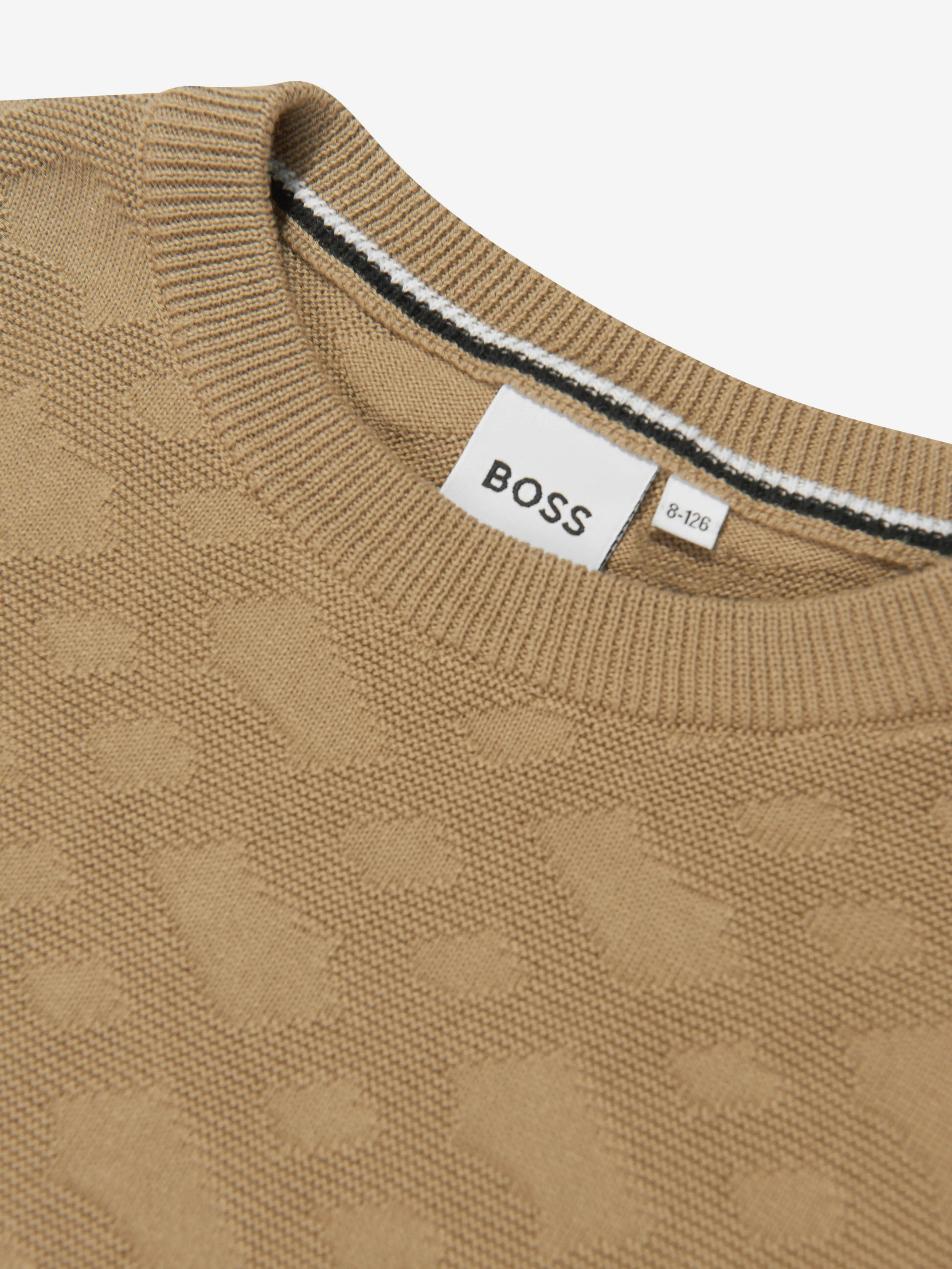 BOSS Boys Knitted Monogram Jumper in Beige