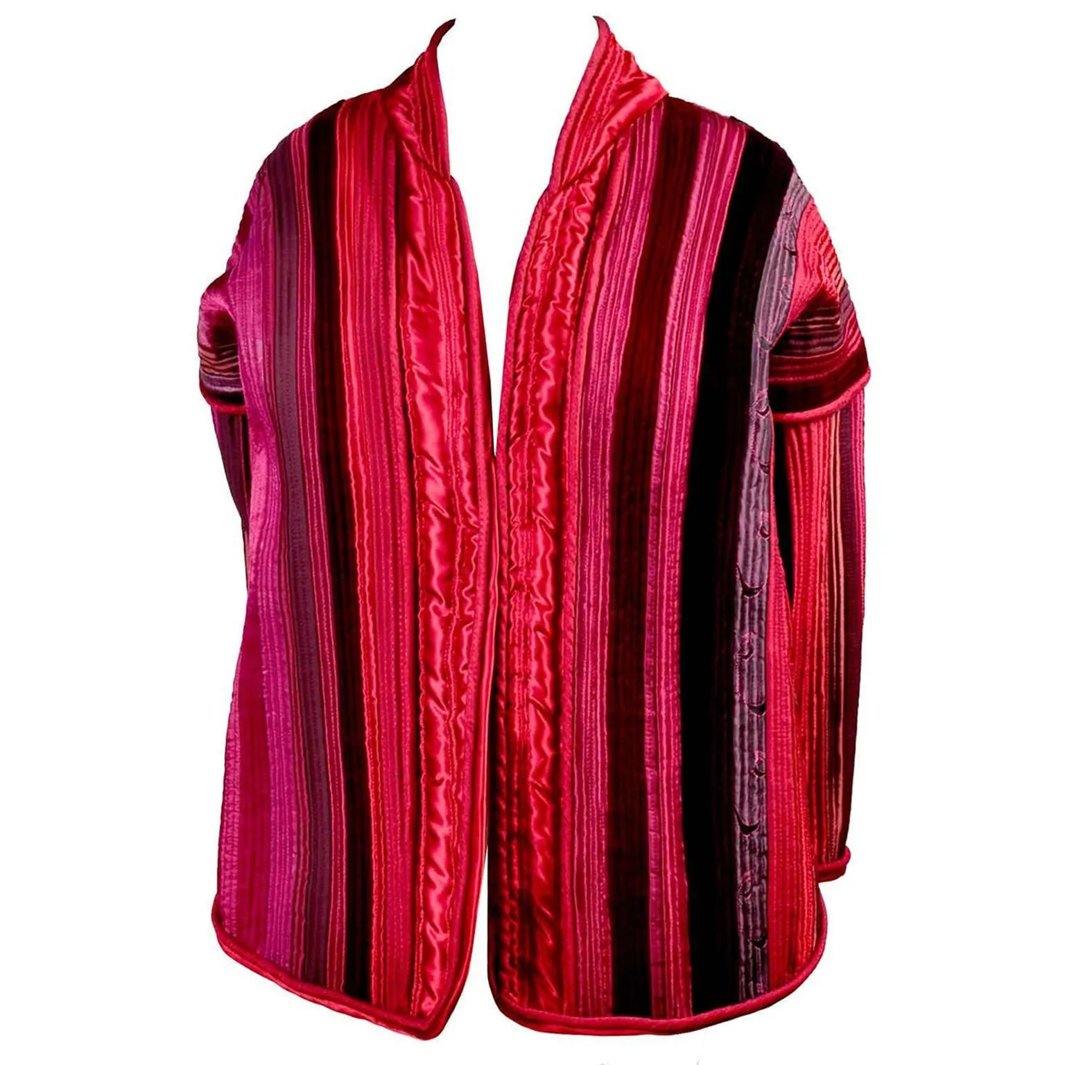 Boutique Vintage Jacket in Quilted Red Pink & Purple Silk & Velvet One of a Kind