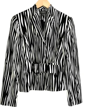 Bright Winter Black and White Zebra Print Belted Jacket