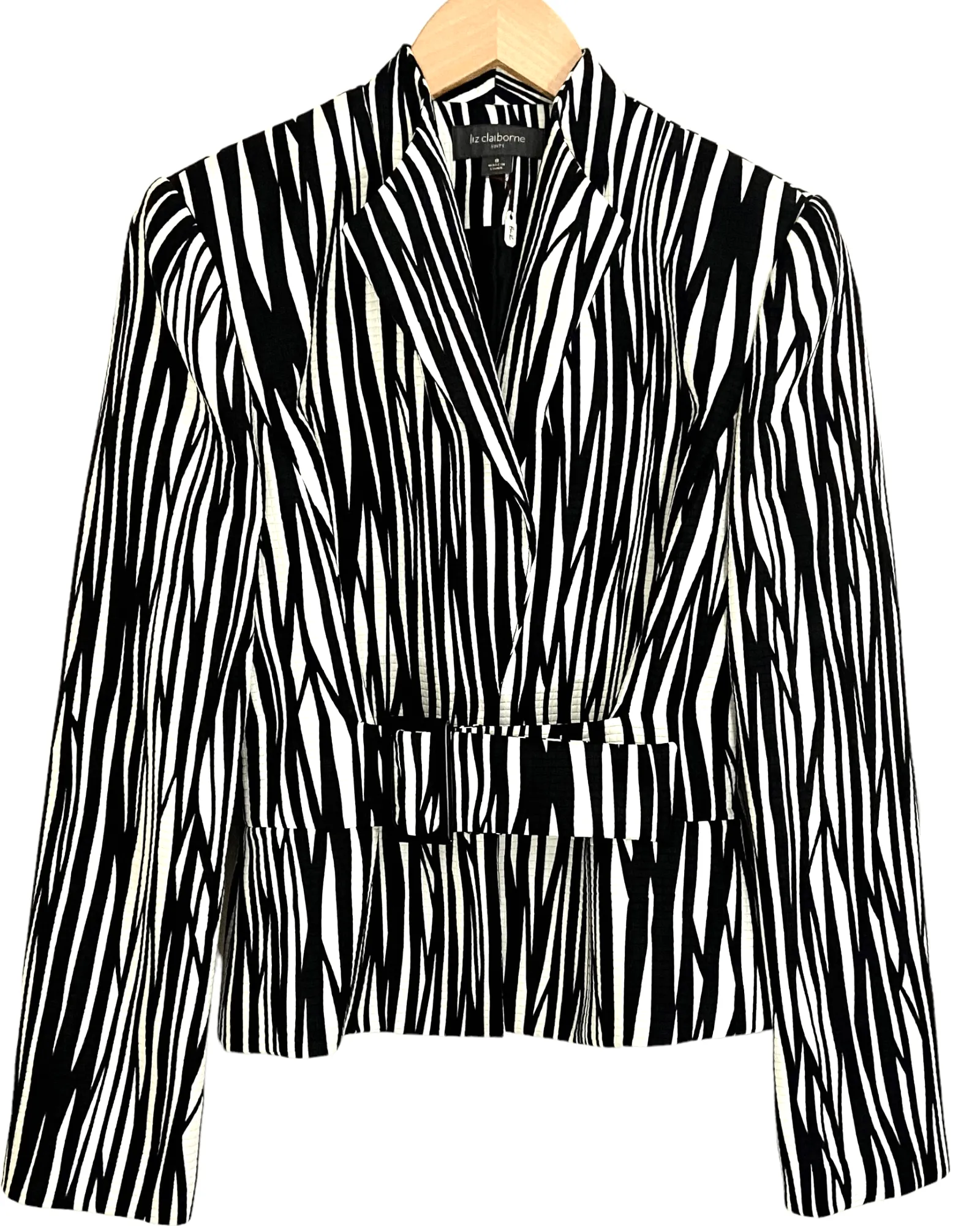 Bright Winter Black and White Zebra Print Belted Jacket