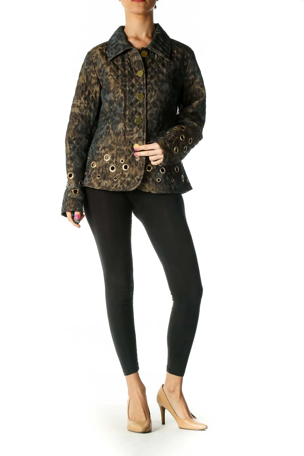 Brown Printed Quilted Jacket