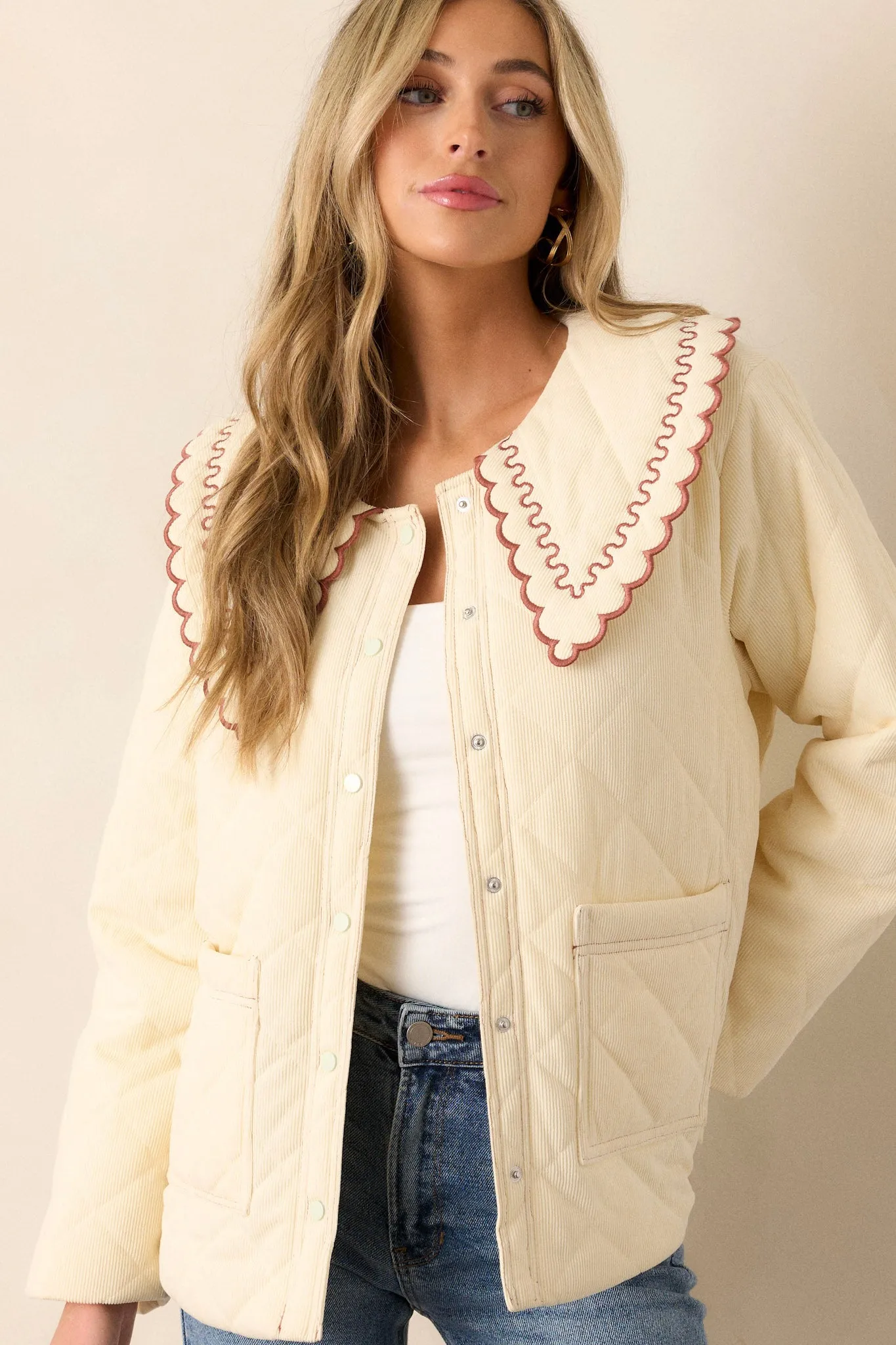 Cafè Conversations Ivory Embroidered Quilted Jacket