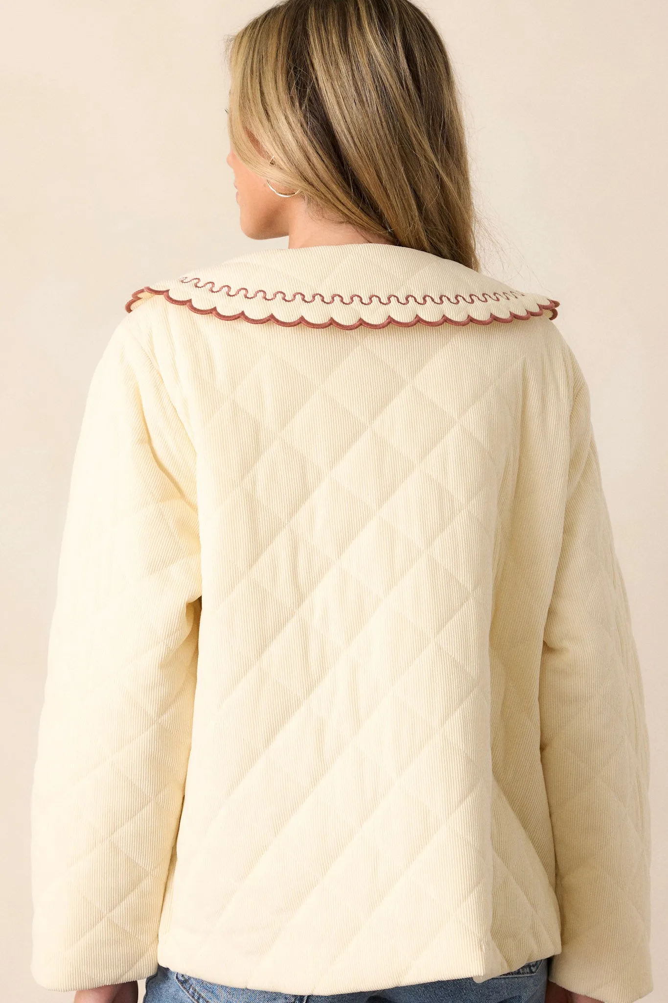 Cafè Conversations Ivory Embroidered Quilted Jacket