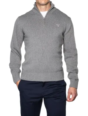 Casual Cotton Half-Zip Jumper Dark Grey Melange