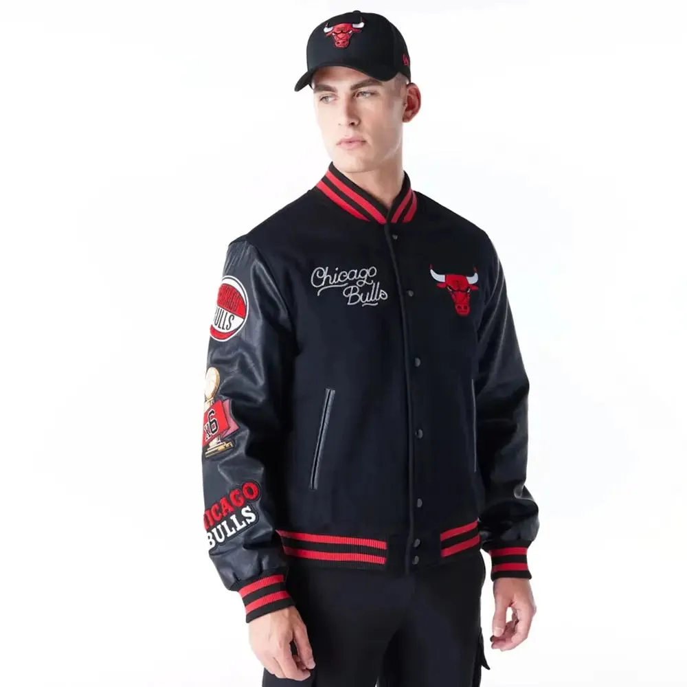 Chicago Bulls Nba Patch Black And Red Varsity Jacket