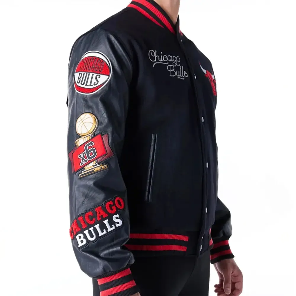 Chicago Bulls Nba Patch Black And Red Varsity Jacket