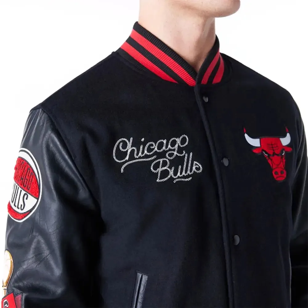 Chicago Bulls Nba Patch Black And Red Varsity Jacket