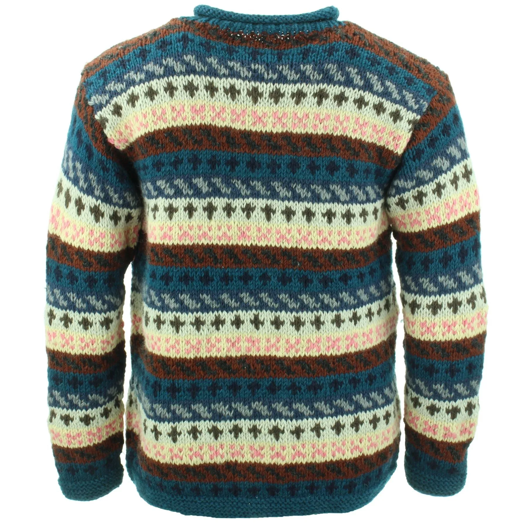 Chunky Wool Knit Jumper - Stripe Navy Pink Pattern