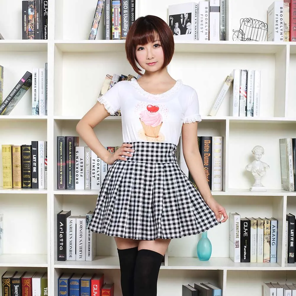 Classic Mori Girl Black and White Plaid Punk Mini Skirt