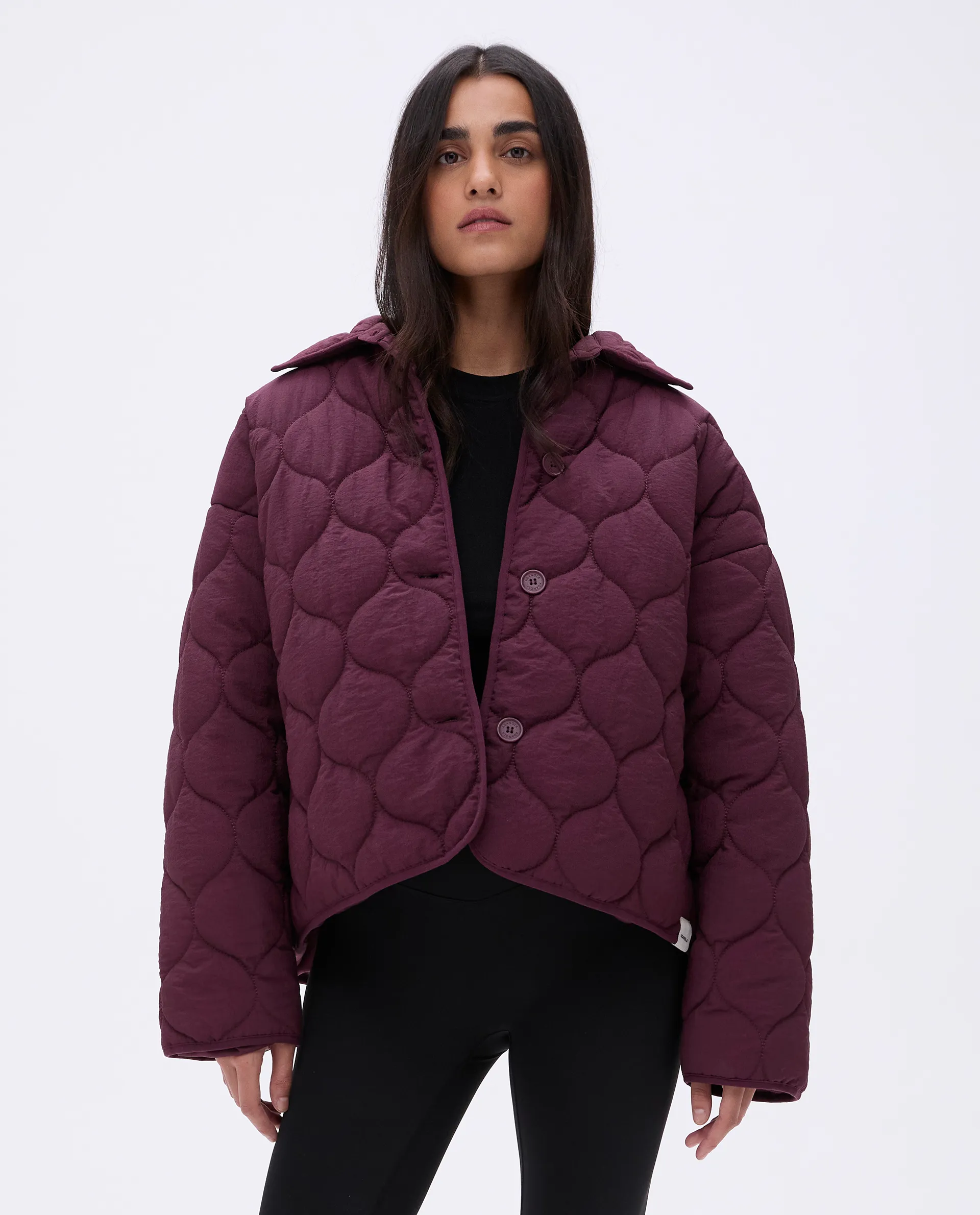 Collared Quilted Boxy Jacket - Dark Cherry