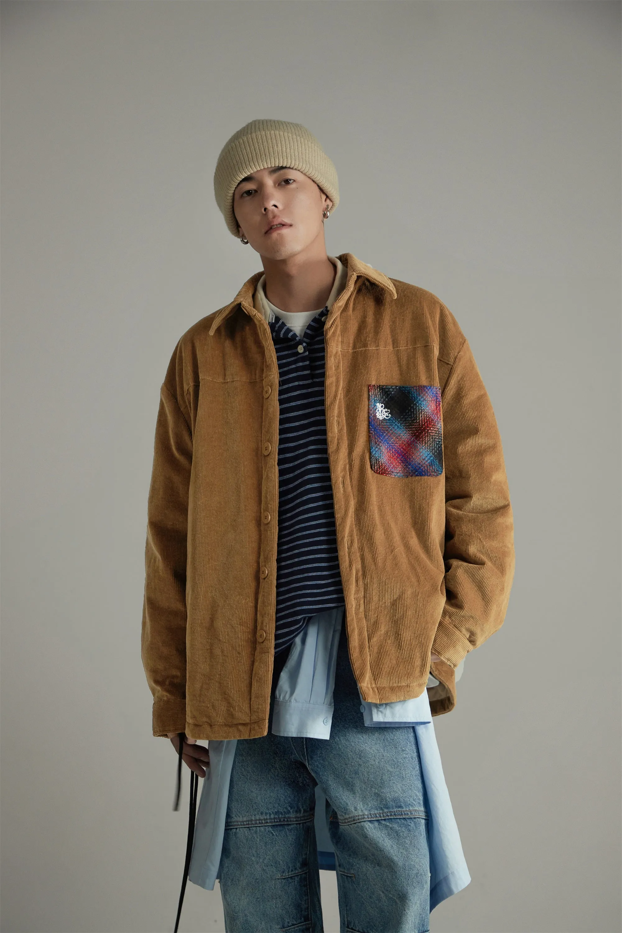 Color Block Corduroy Quilted Jacket