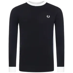 Contrast Trim Pique Crew Neck Jumper