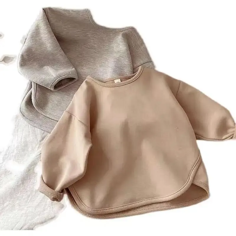 Cotton Grey & Khaki Split Side Crew Neck Jumper for Girls