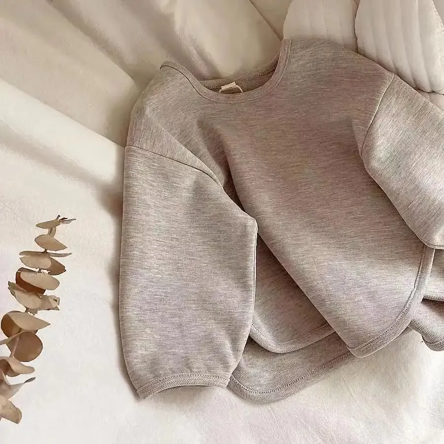 Cotton Grey & Khaki Split Side Crew Neck Jumper for Girls