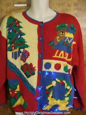 Crazy 80s Colorful Christmas Sweater with Lights