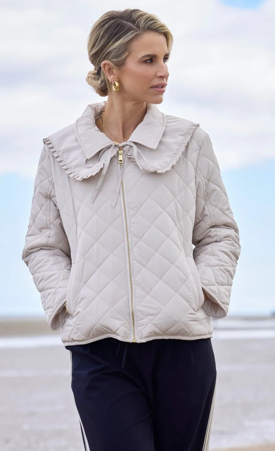 Cream Quilted Collar Detail Jacket by Vogue Williams