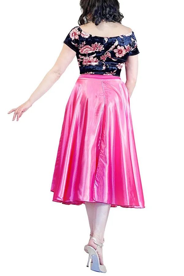 creamy pink satin full circle skirt with slits