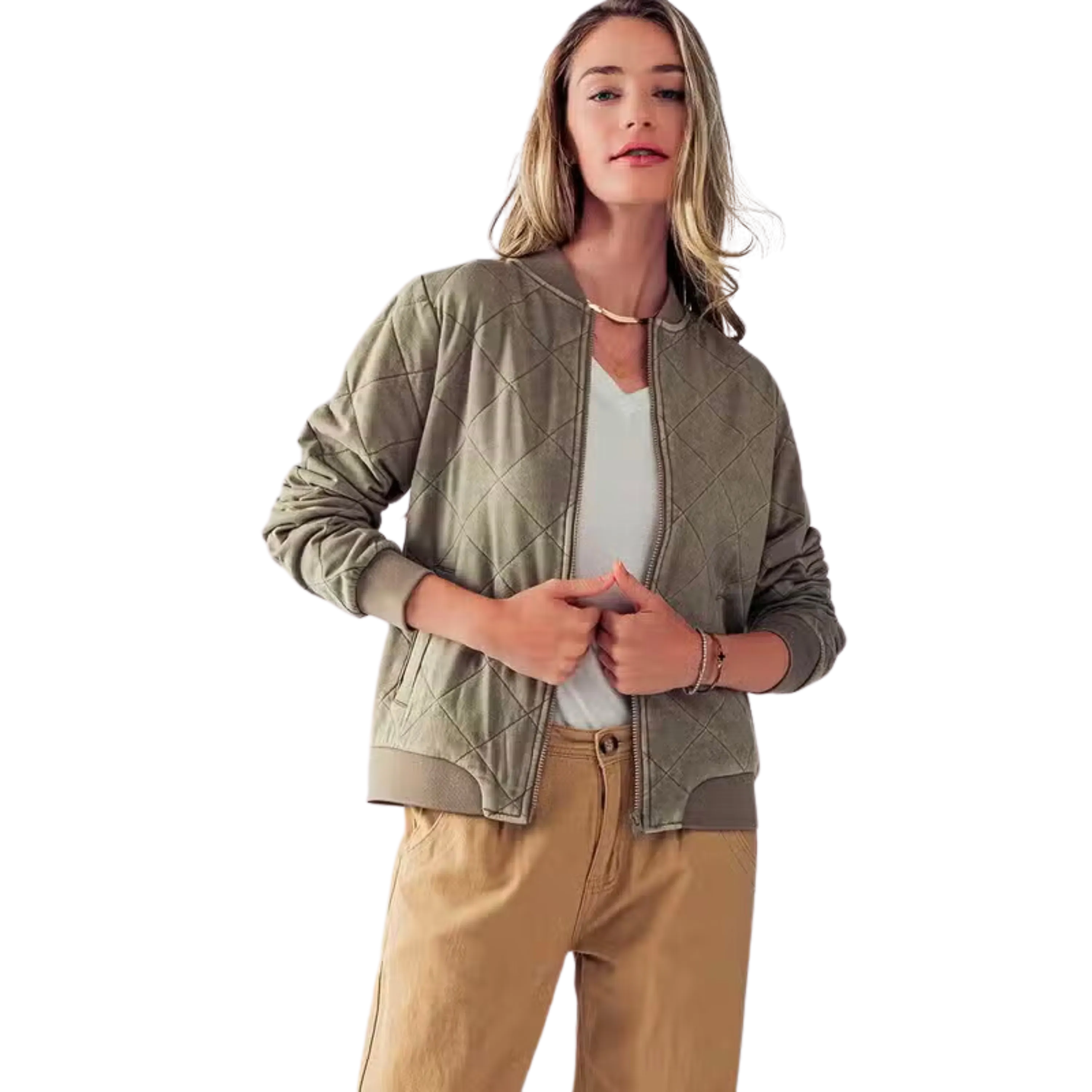 Diamond Quilted Bomber Jacket - Taupe