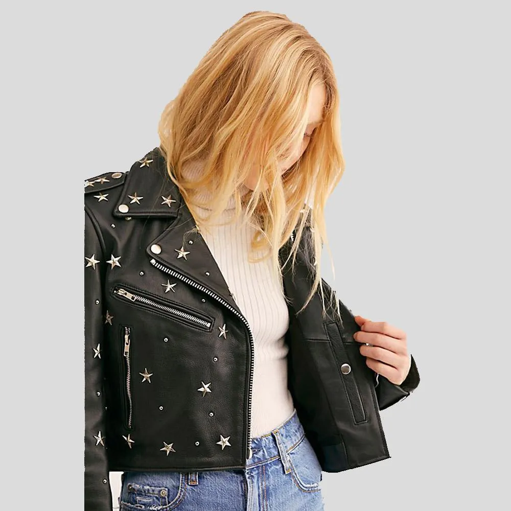 Eva Black Studded Leather Jacket