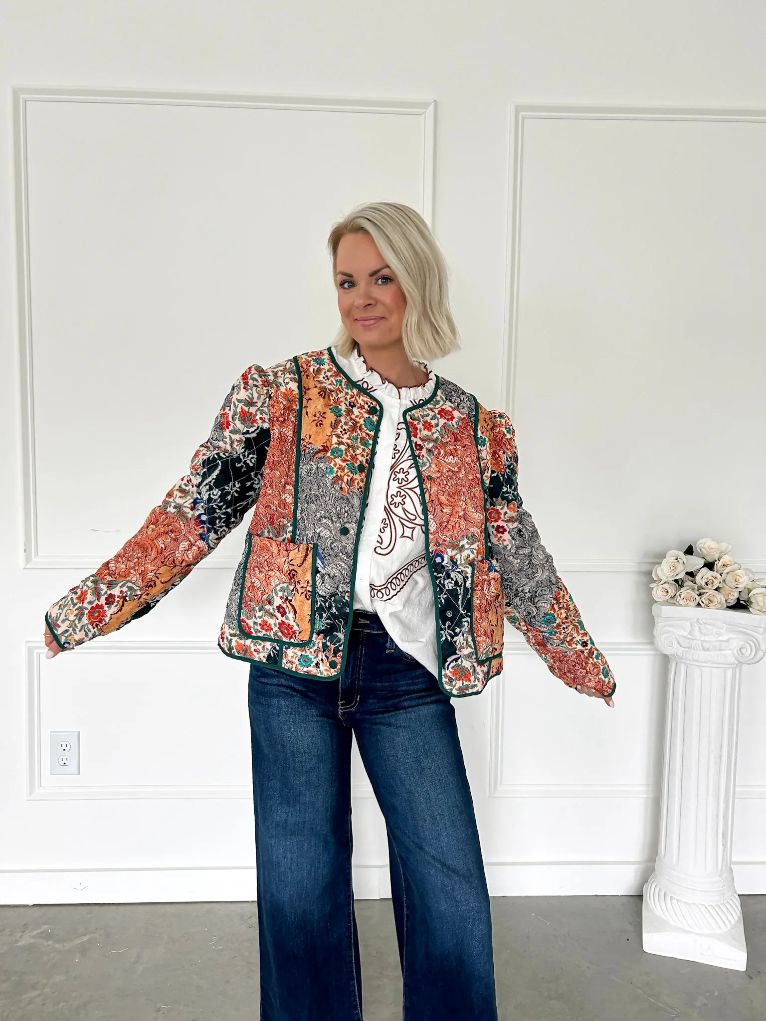 Fall Is Calling Foral Patchwork Quilted Jacket FINAL SALE