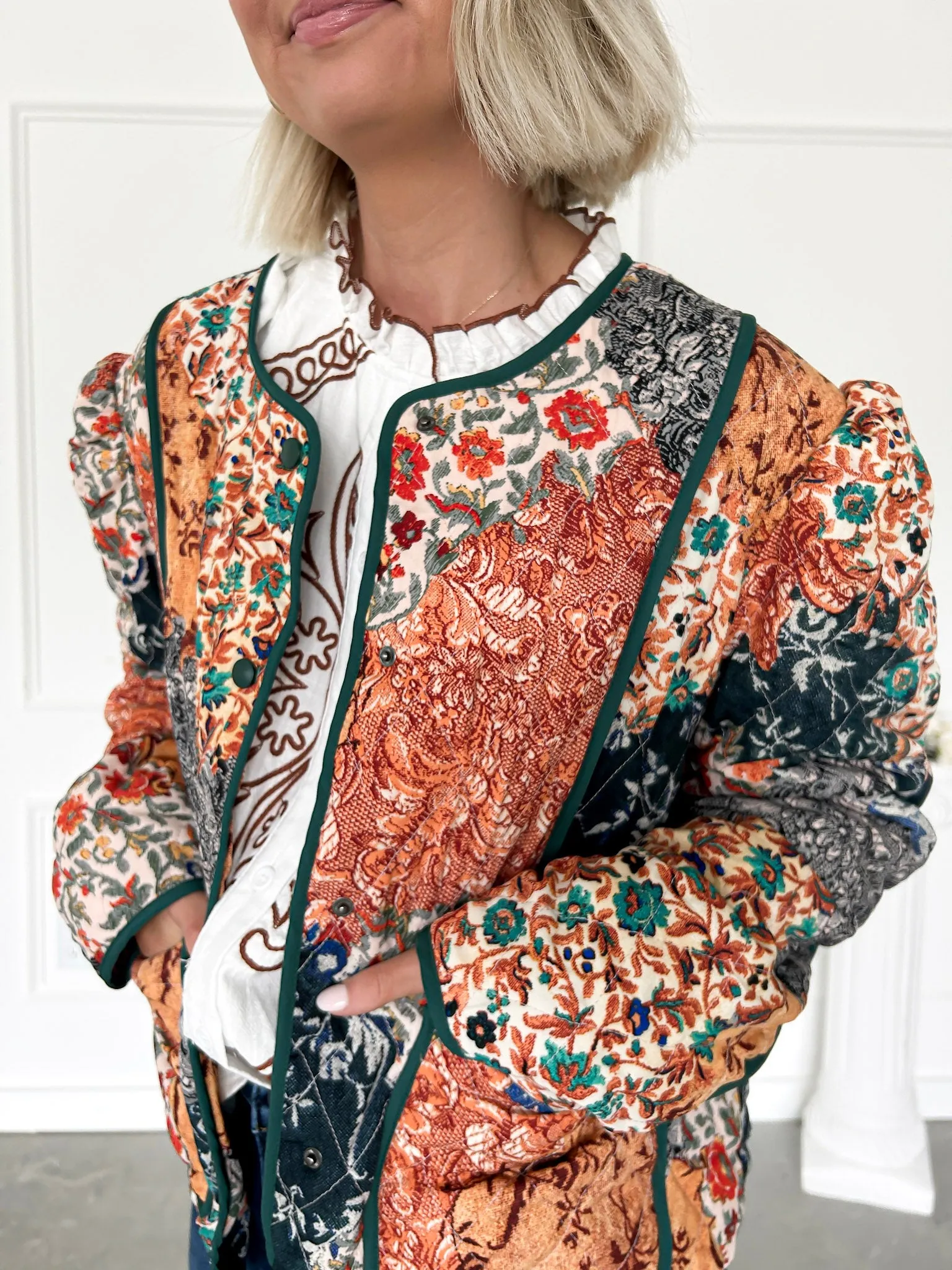 Fall Is Calling Foral Patchwork Quilted Jacket FINAL SALE