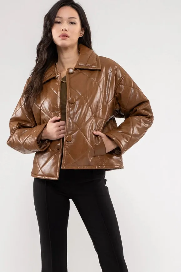 Faux Leather Quilted Jacket