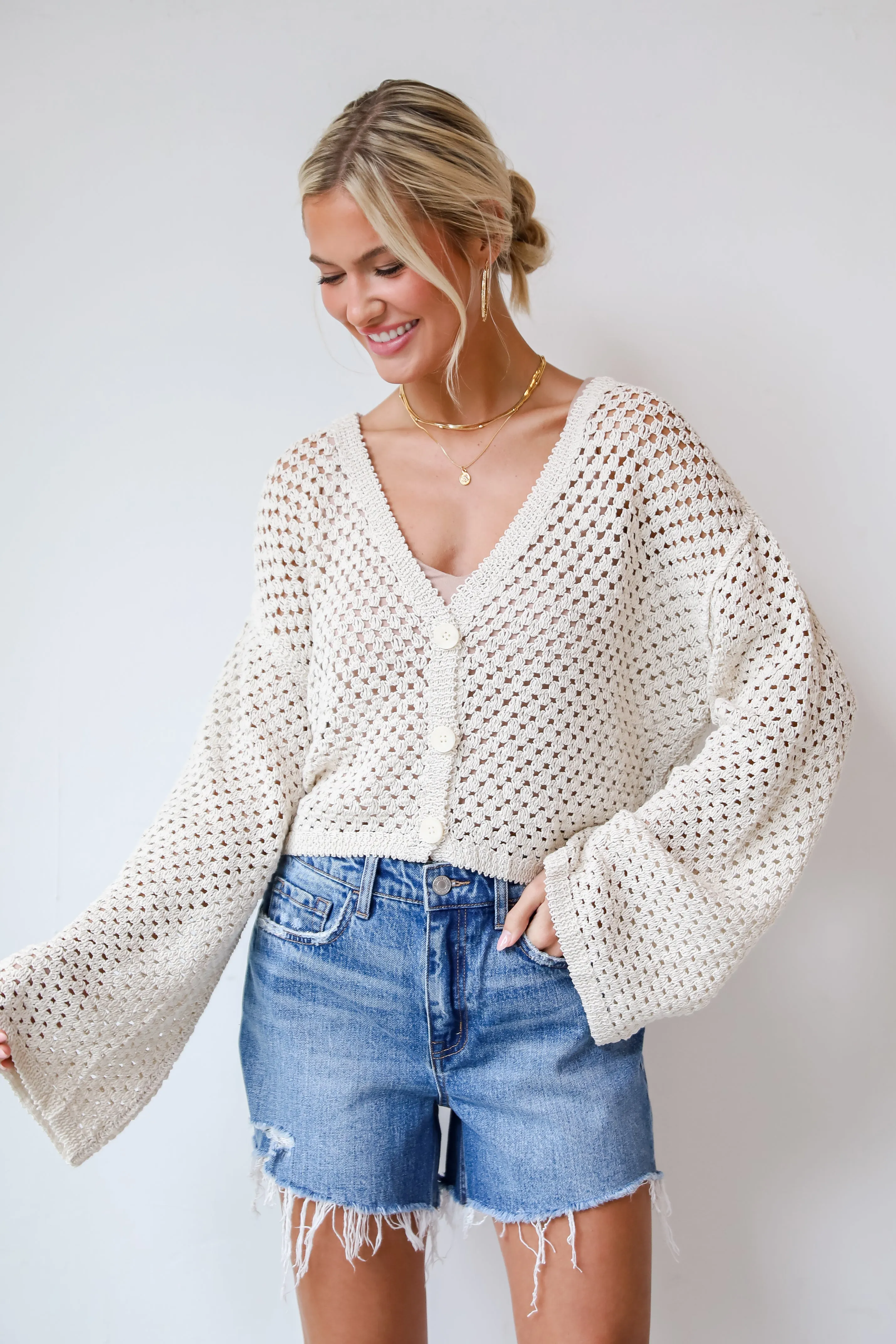 FINAL SALE - Perfect Fate Natural Crochet Knit Top